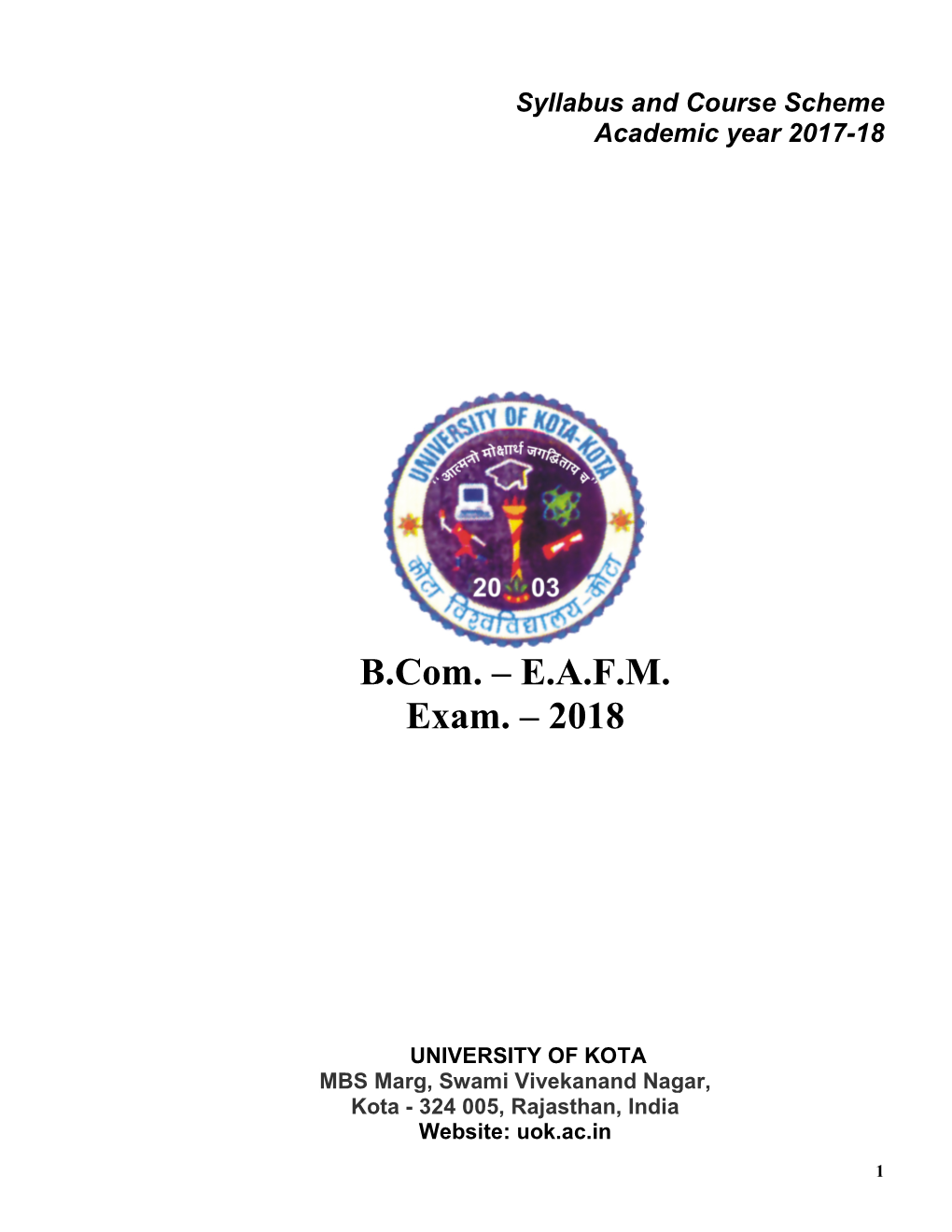 B.Com. – E.A.F.M. Exam. – 2018