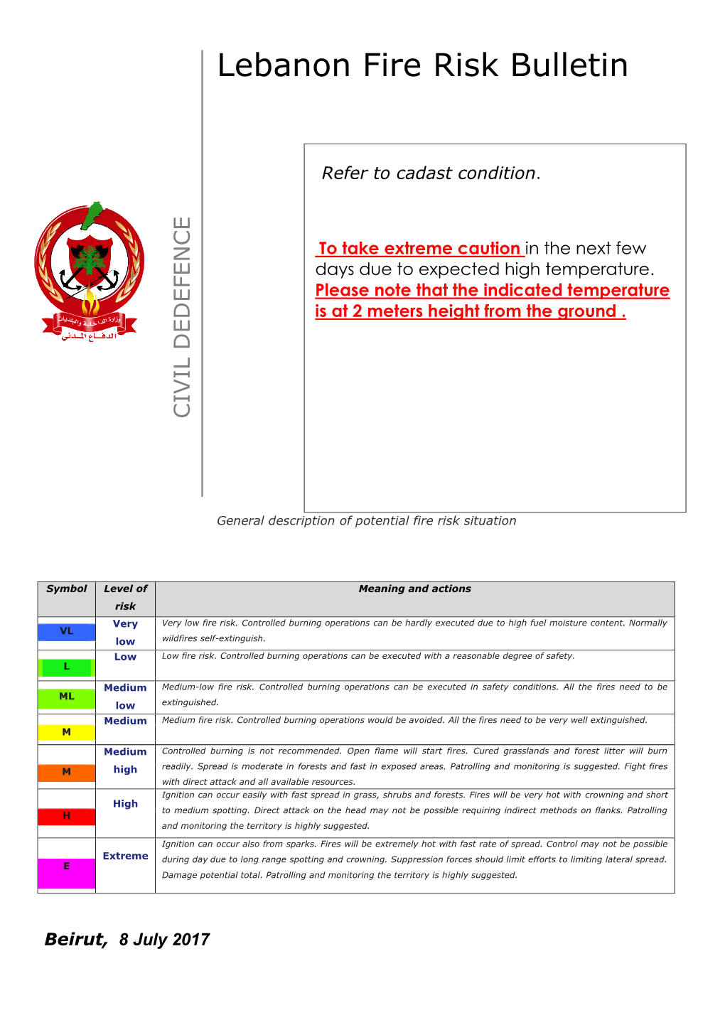 Lebanon Fire Risk Bulletin