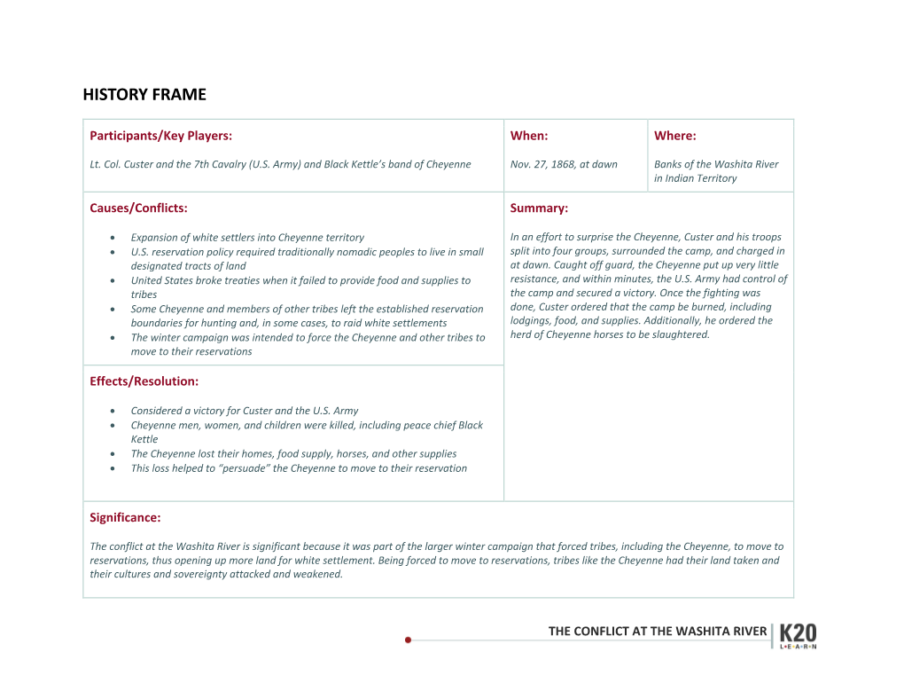 History Frame with Teacher's Notes—The Conflict at the Washita River