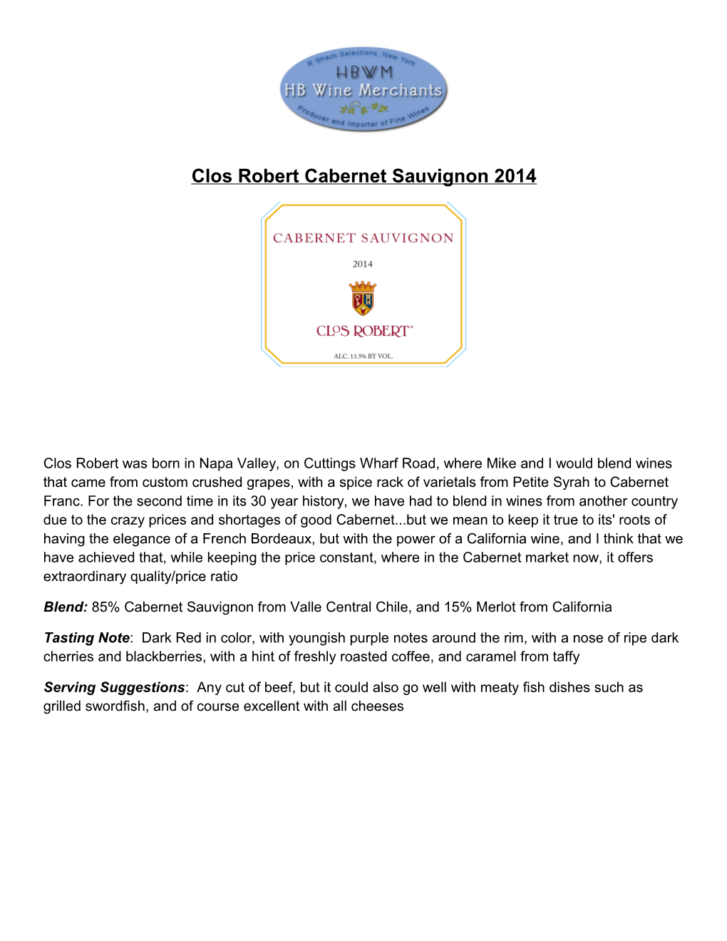 Clos Robert Cabernet Sauvignon 2014