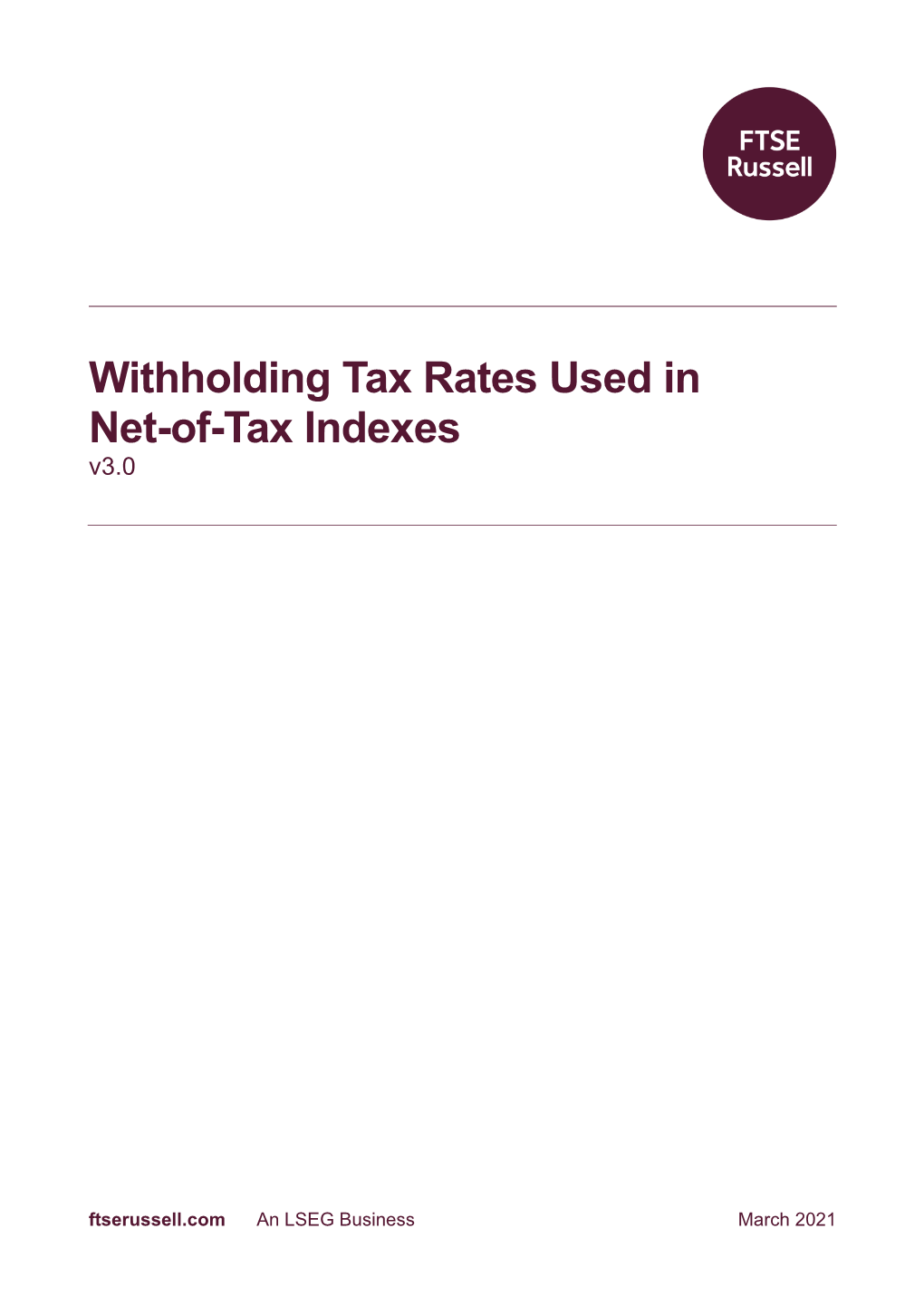 Withholding Tax Rates Used in Net-Of-Tax Indexes V3.0