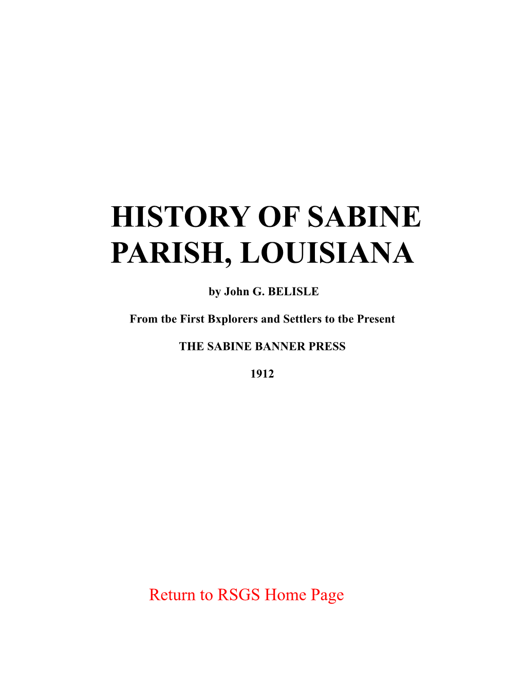 Belisle-History of Sabine Parish