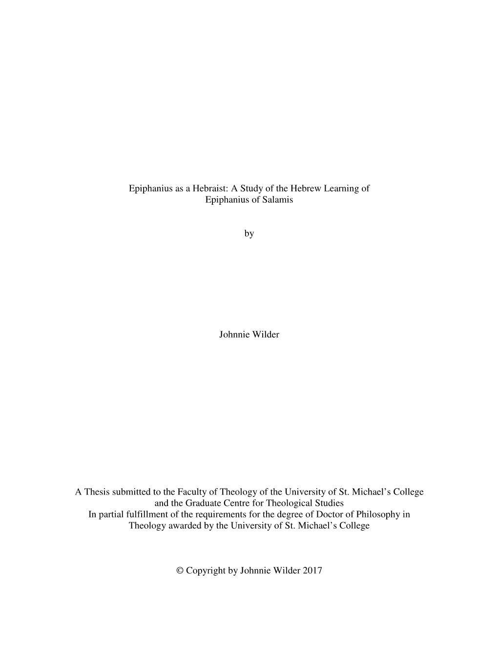 Epiphanius As a Hebraist: a Study of the Hebrew Learning of Epiphanius of Salamis