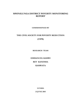 Mwinilunga District Poverty Monitoring Report