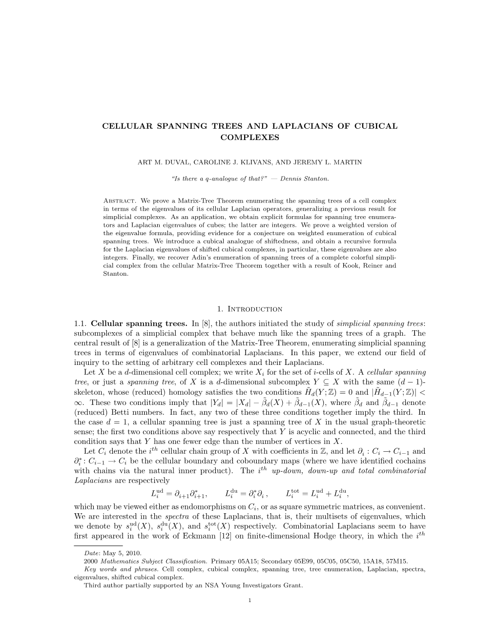 Cellular Spanning Trees and Laplacians of Cubical Complexes