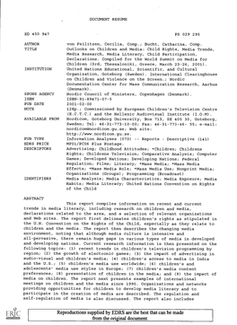 Outlooks on Children and Media: Child Rights, Media Trends, Media Research, Media Literacy, Child Participation, Declarations