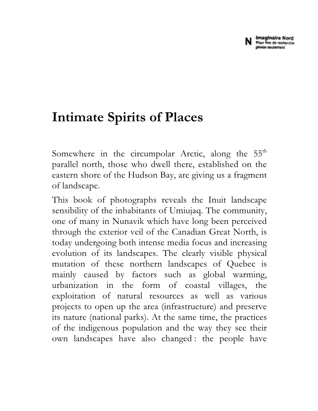 Intimate Spirits of Places