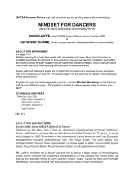 Mindset for Dancers an Intensive Weekend Workshop With