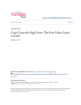 Copy Game for High Score: the First Video Game Lawsuit, 20 J