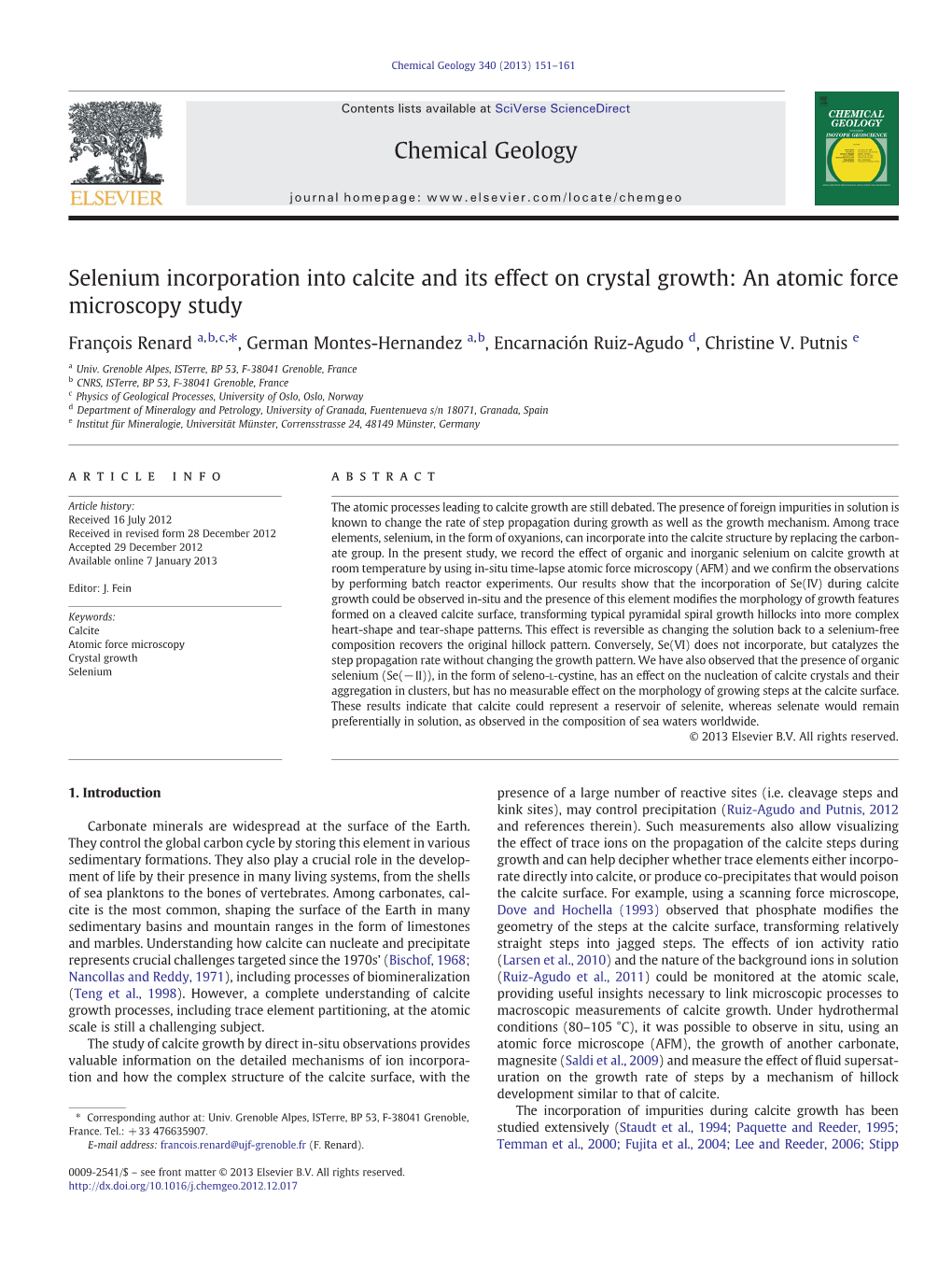 Selenium Incorporation Into Calcite and Its Effect on Crystal Growth: an Atomic Force Microscopy Study