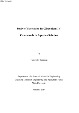 Study of Speciation for Zirconium(IV)