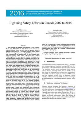 Lightning Safety Efforts in Canada 2009 to 2015 L. Mainwaring