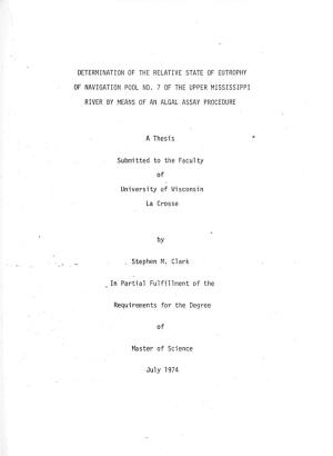 Determination of the Relative State of Eutrophy of Navigation Pool No