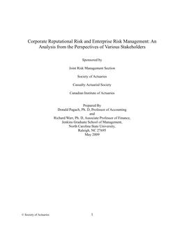 Corporate Reputational Risk and ERM: an Analysis from the Perspective