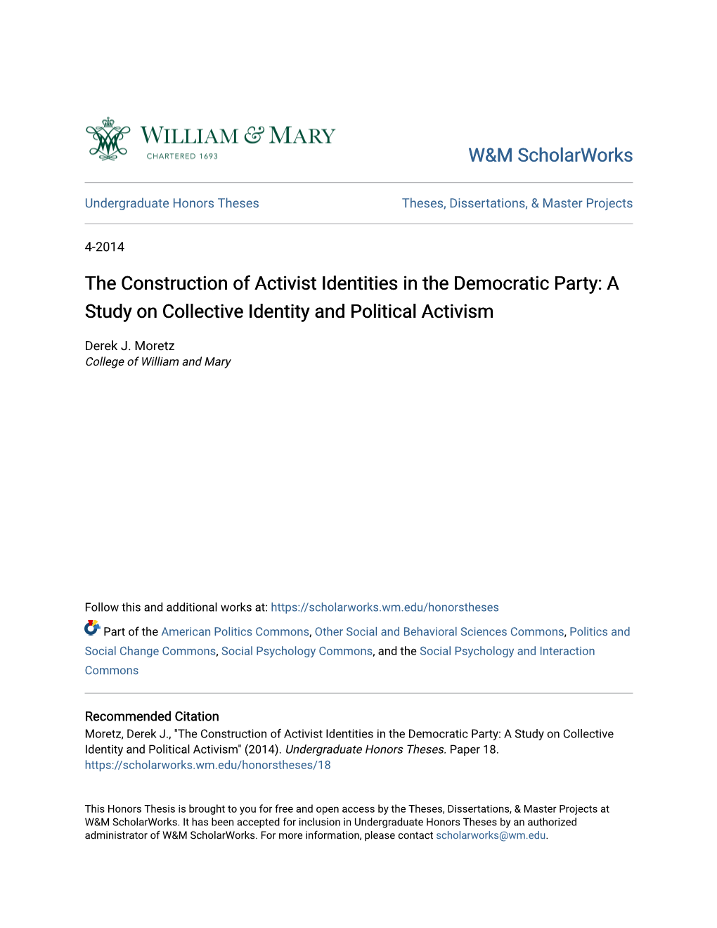 The Construction of Activist Identities in the Democratic Party: a Study on Collective Identity and Political Activism