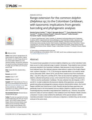 Range Extension for the Common Dolphin (Delphinus Sp.) to the Colombian Caribbean, with Taxonomic Implications from Genetic Barcoding and Phylogenetic Analyses