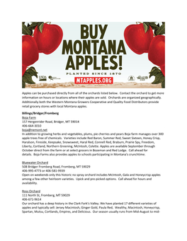 Apples Can Be Purchased Directly from All of the Orchards Listed Below. Contact the Orchard to Get More Information on Hours Or Locations Where Their Apples Are Sold
