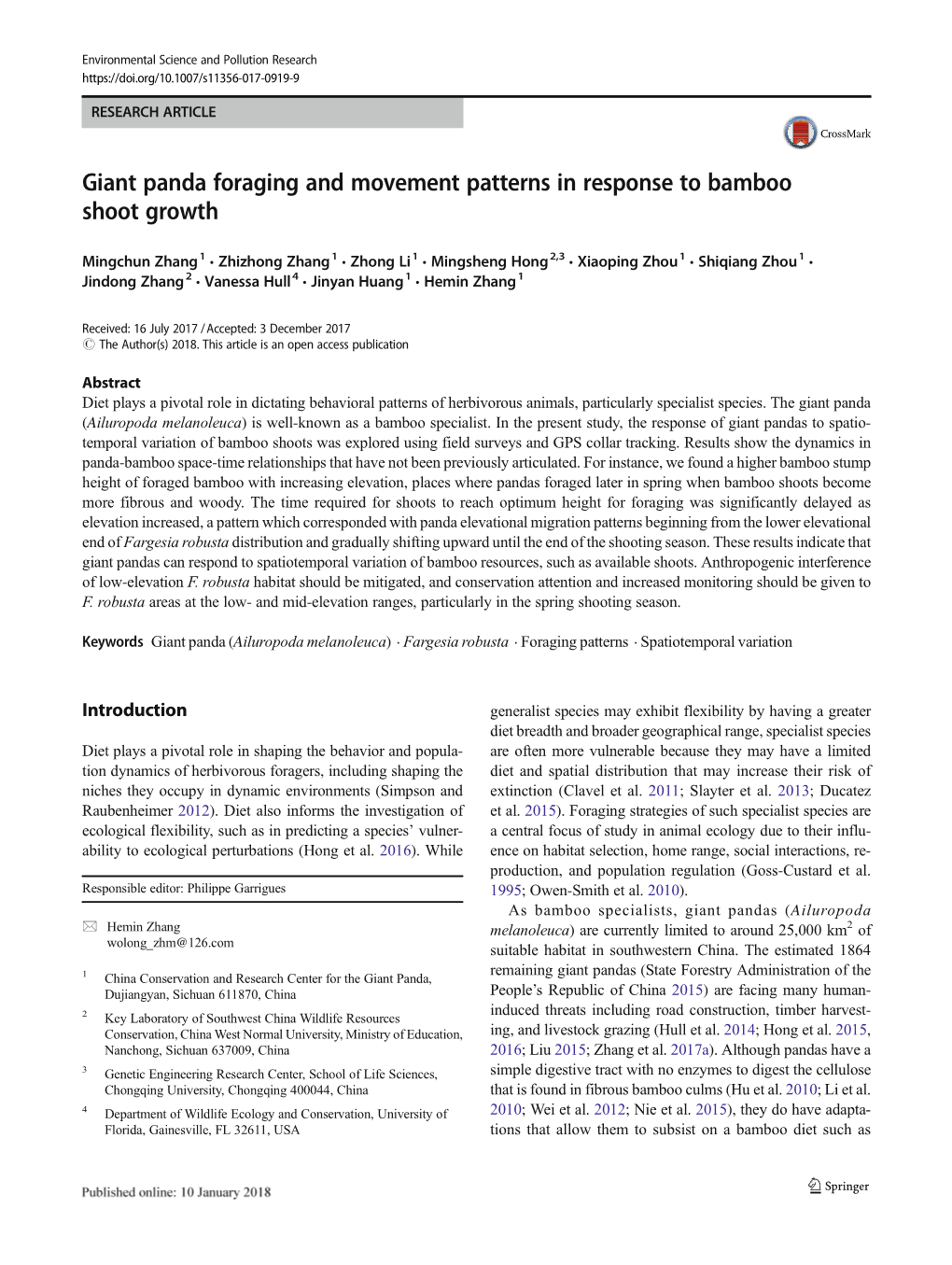 Giant Panda Foraging and Movement Patterns in Response to Bamboo Shoot Growth