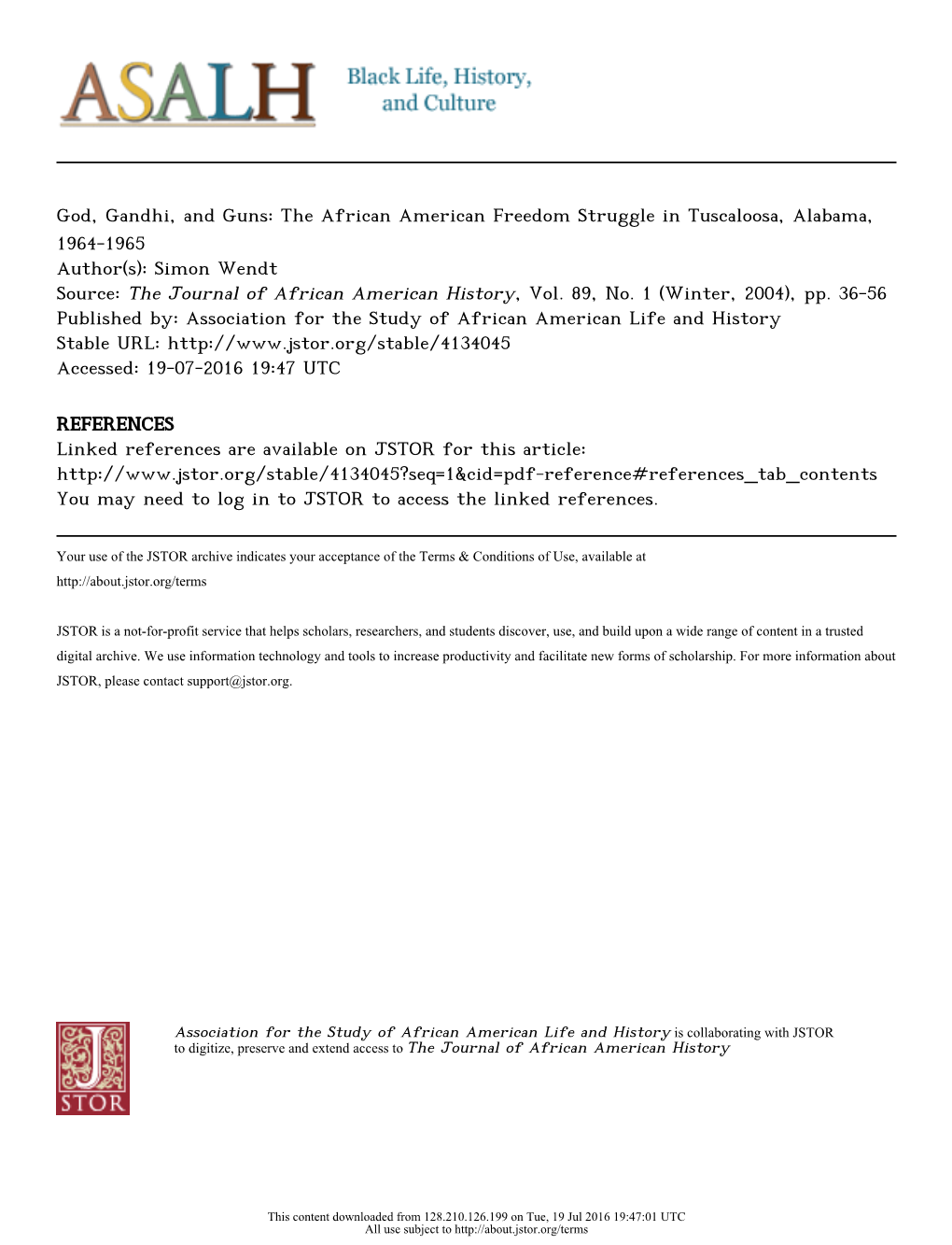 God, Gandhi, and Guns: the African American Freedom Struggle in Tuscaloosa, Alabama, 1964-1965