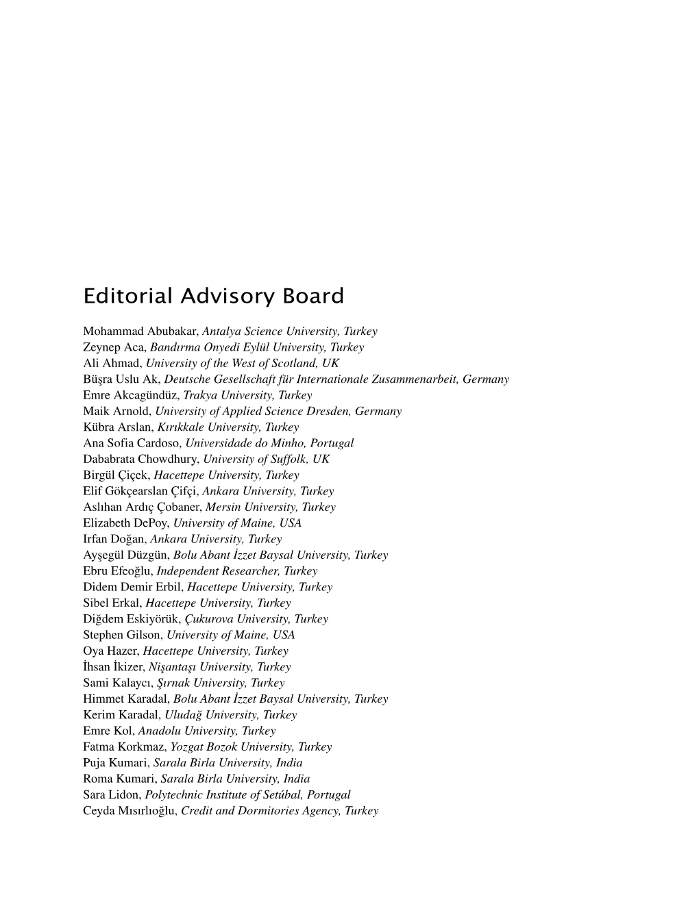 Editorial Advisory Board