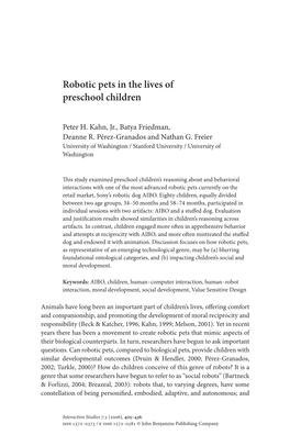 Robotic Pets in the Lives of Preschool Children