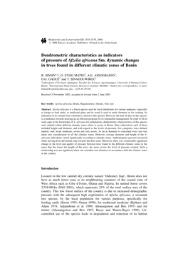 Dendrometric Characteristics As Indicators of Pressure of Afzelia Africana Sm