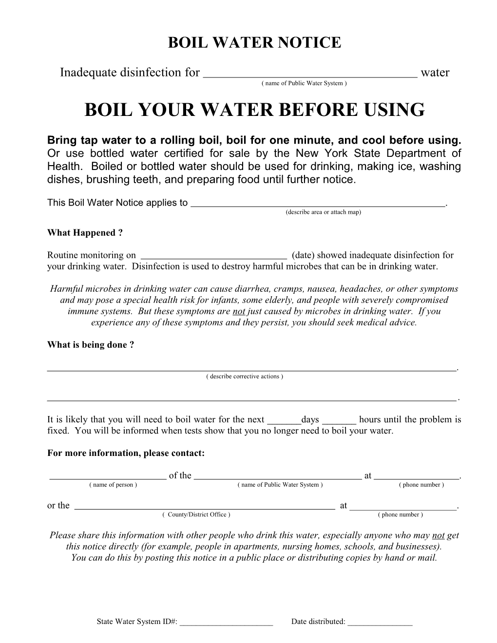 Boil Water Notice Templates