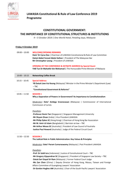 LAWASIA Constitutional & Rule of Law Conference 2019 Programme
