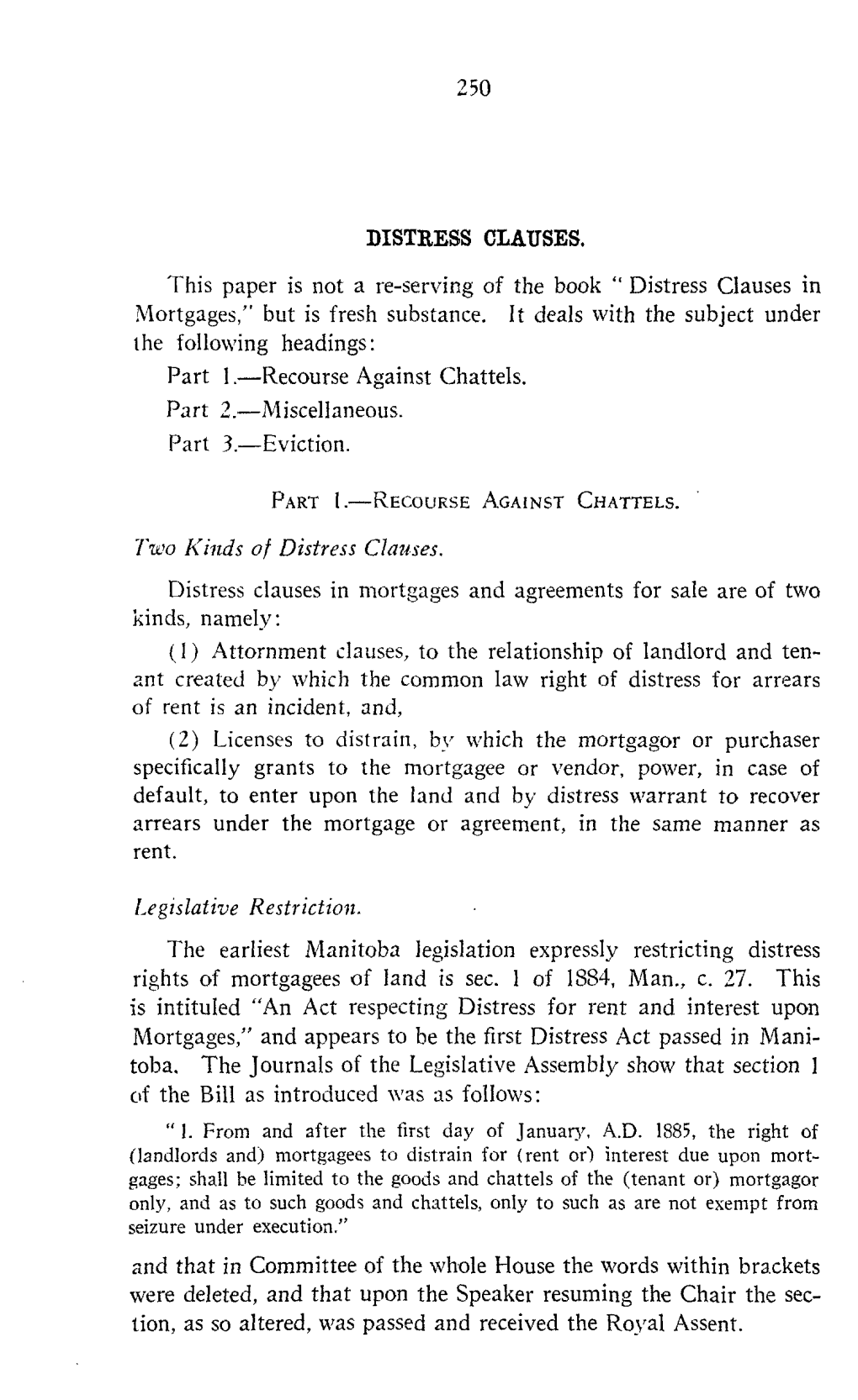 Distress Clauses in Mortgages,