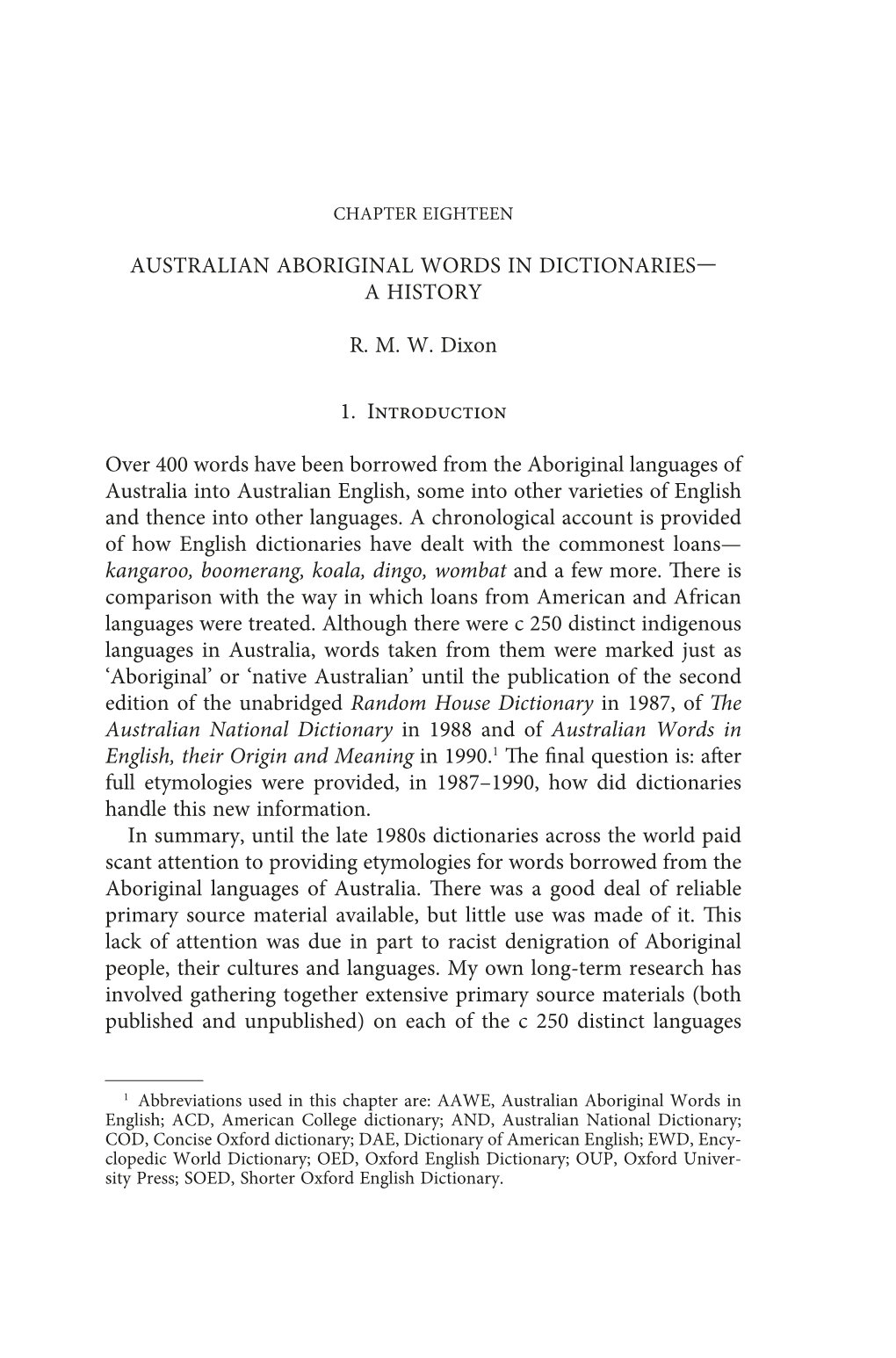 Australian Aboriginal Words in Dictionaries— a History