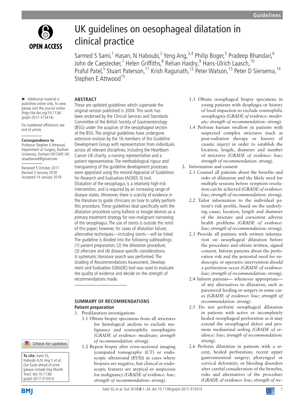 UK Guidelines on Oesophageal Dilatation in Clinical Practice