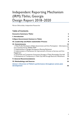 Tbilisi, Georgia Design Report 2018–2020