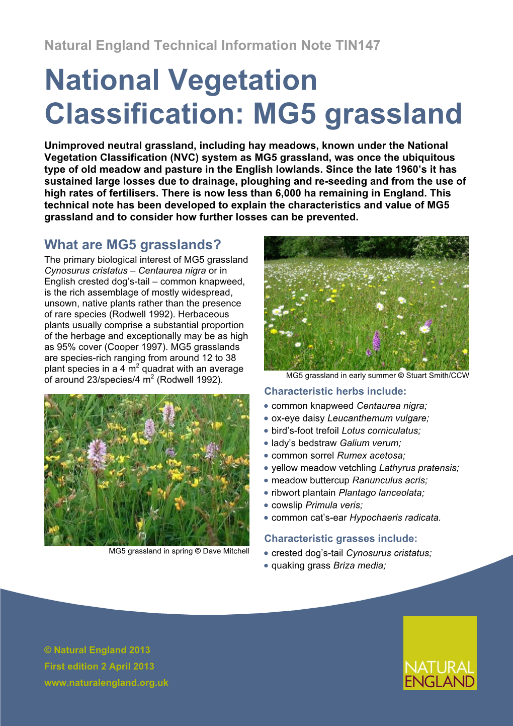 National Vegetation Classification: MG5 Grassland