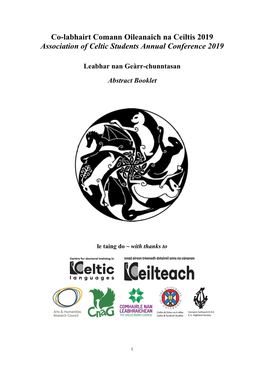 Co-Labhairt Comann Oileanaich Na Ceiltis 2019 Association of Celtic Students Annual Conference 2019