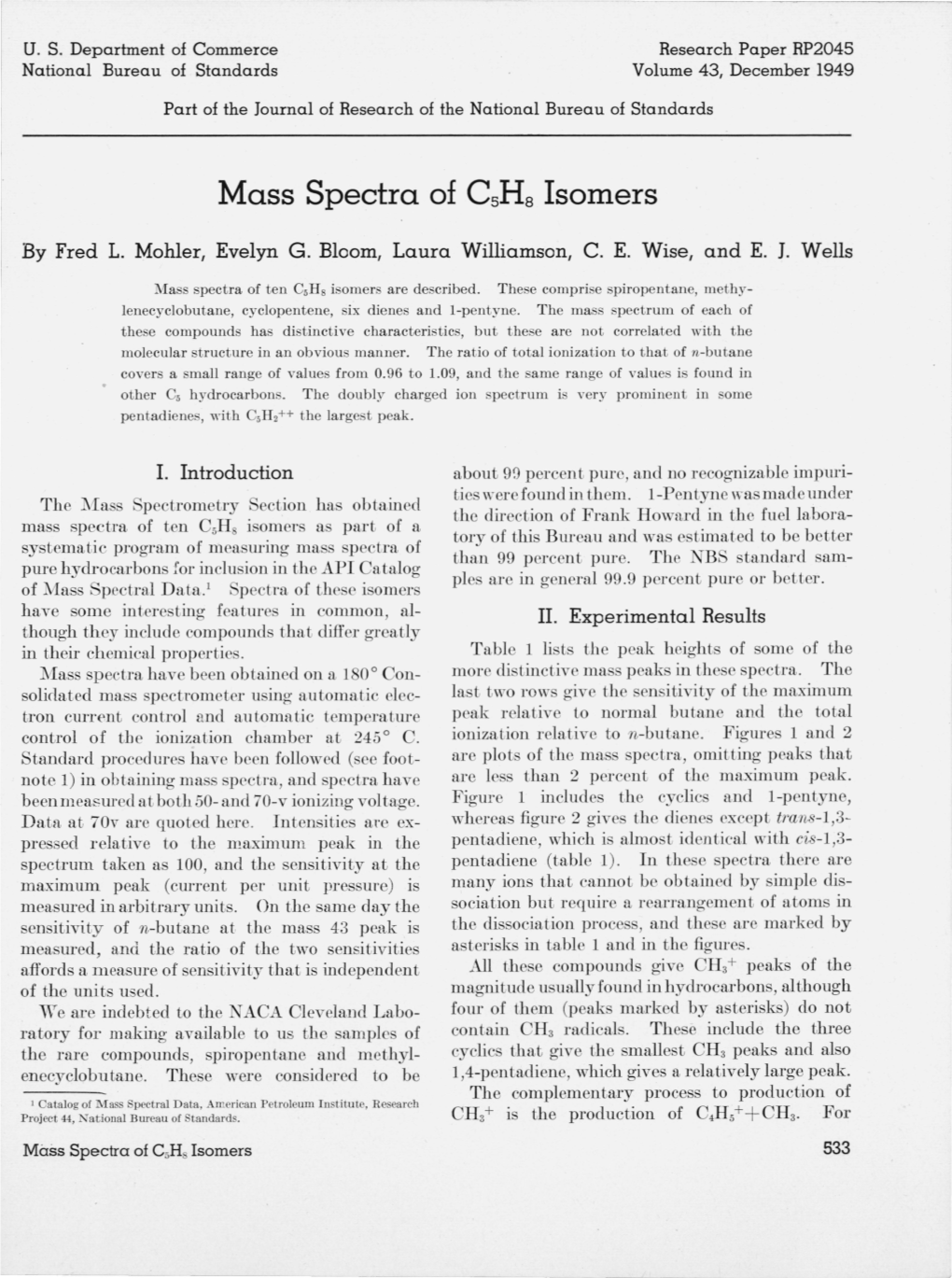 Mass Spectra of C5H8 Isomers