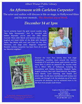 Albert Wisner Public Library the Actor and Author Will Discuss Is Life