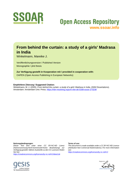 From Behind the Curtain: a Study of a Girls' Madrasa in India Winkelmann, Mareike J