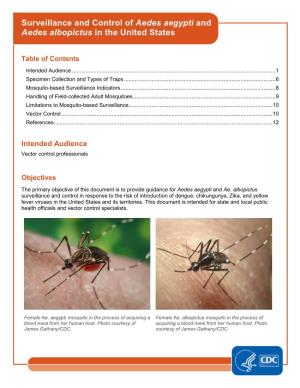 Surveillance and Control of Aedes Aegypti and Aedes Albopictus in the United States