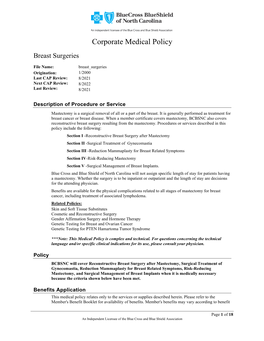 Corporate Medical Policy Breast Surgeries