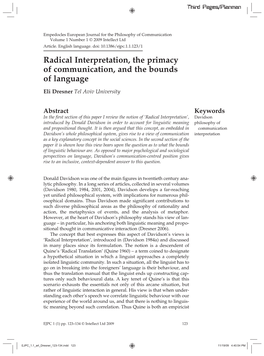 Radical Interpretation, the Primacy of Communication, and the Bounds of Language