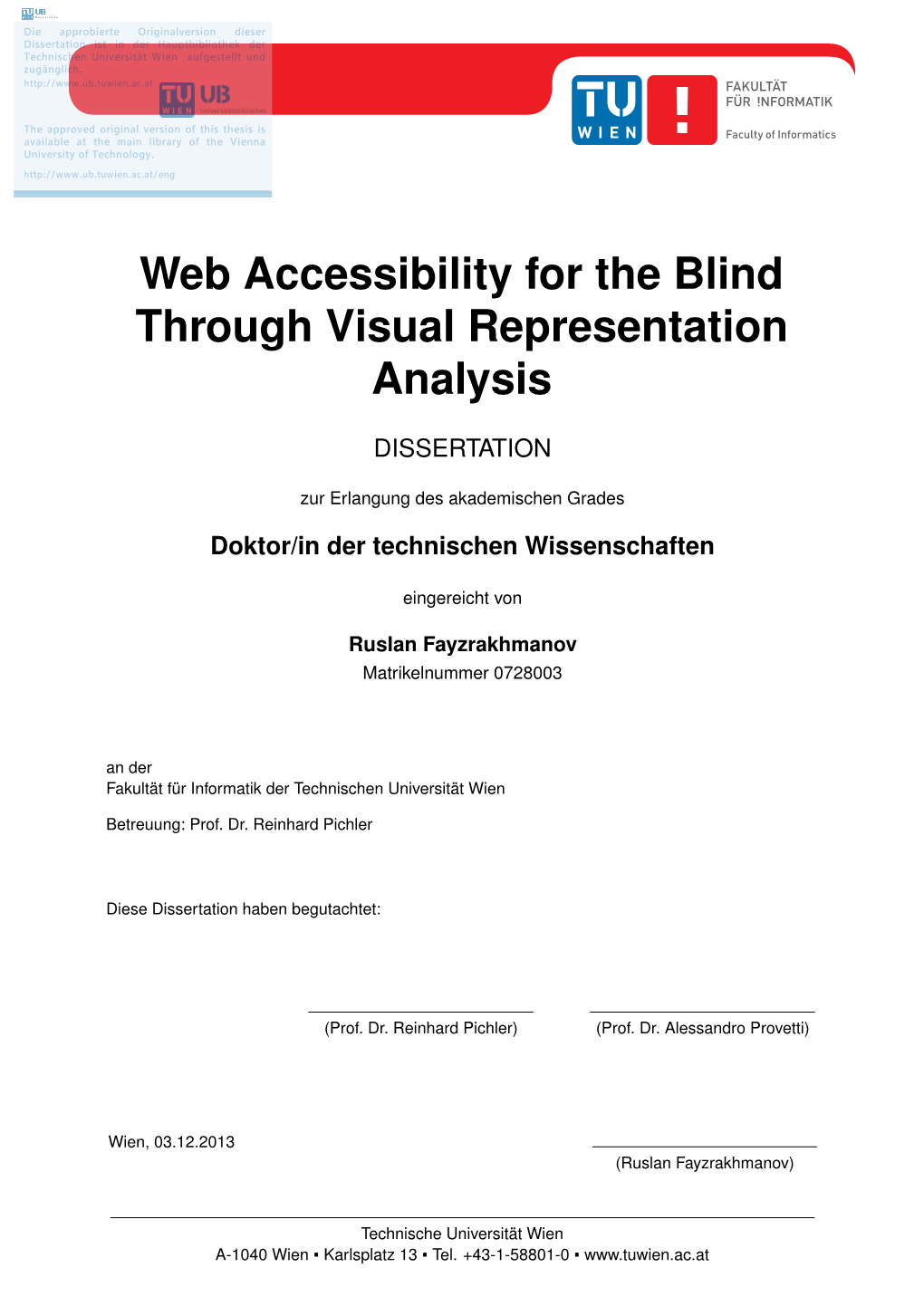 Web Accessibility for the Blind Through Visual Representation Analysis
