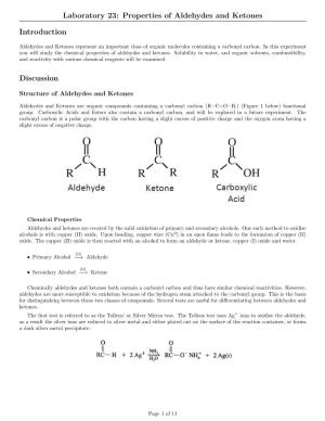 Laboratory 23: Properties of Aldehydes and Ketones