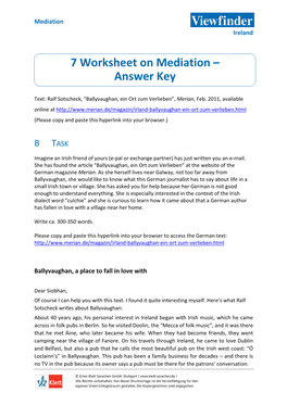 Worksheet on Mediation – Answer Key