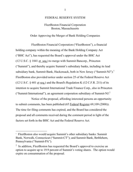 1 FEDERAL RESERVE SYSTEM Fleetboston Financial Corporation Boston, Massachusetts Order Approving the Merger of Bank Holding Comp