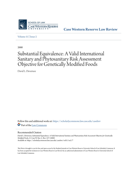 Substantial Equivalence: a Valid International Sanitary and Phytosanitary Risk Assessment Objective for Genetically Modified of Ods David L