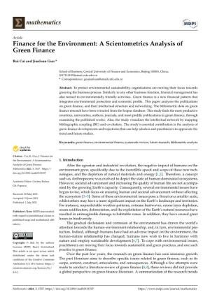 Finance for the Environment: a Scientometrics Analysis of Green Finance
