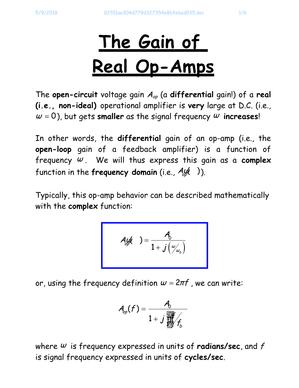 The Gain Aop(W) Of