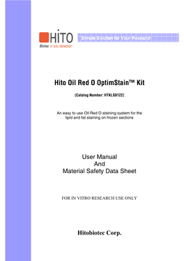Hito Oil Red O Optimstain™ Kit Manual and MSDS