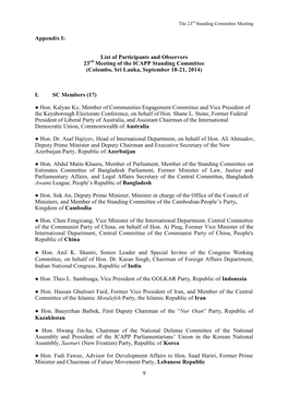 List of Participants and Observers 23 Meeting of the ICAPP Standing