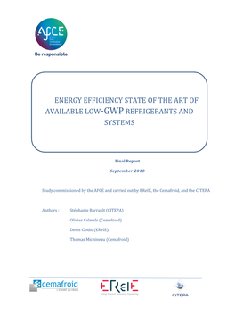 Energy Efficiency State of the Art of Available Low-Gwprefrigerants And